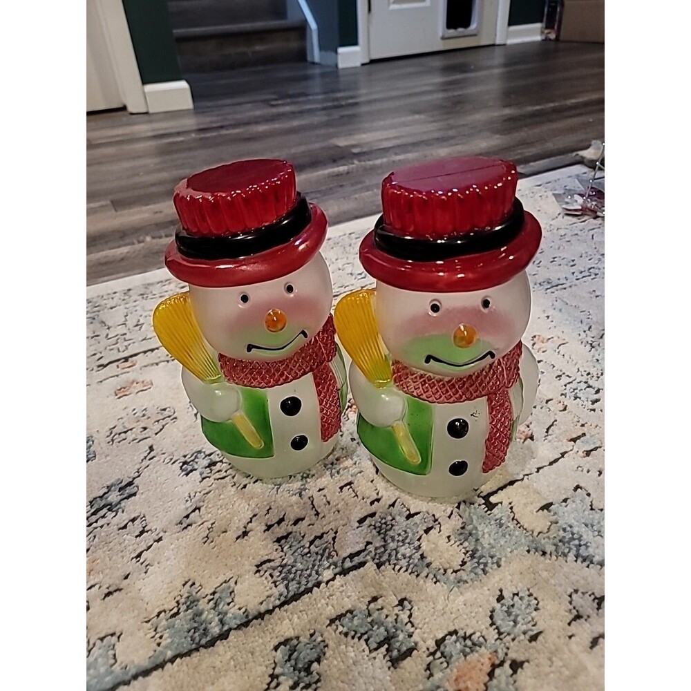 Vintage Snowman Christmas Blow Mold Pair